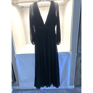 Love X Design Black Deep VNeck Front and Back Sheer Sleeve Side Slit Lined M New